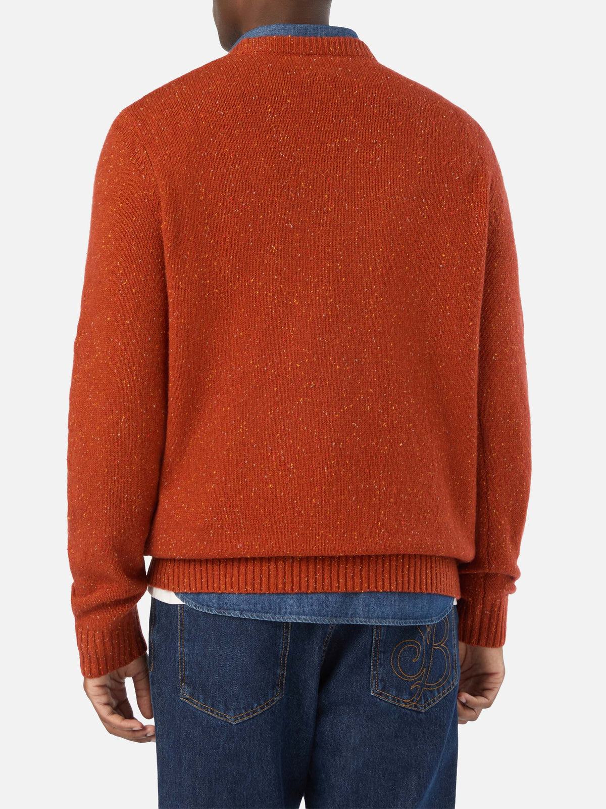 Orange Regent wool blend Donegal knit crewneck