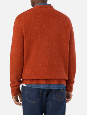 Orange Regent wool blend Donegal knit crewneck