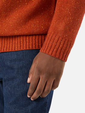 Orange Regent wool blend Donegal knit crewneck