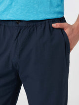 Pantalone da uomo blu navy in cotone seersucker Relais