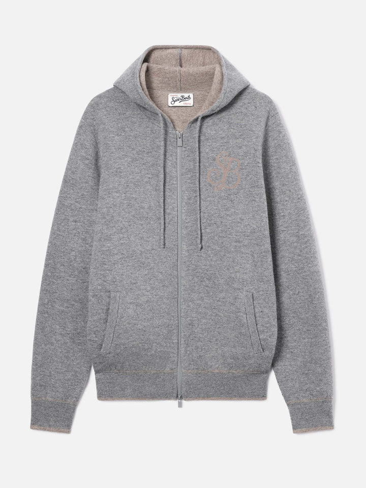 Maglia grigio melange in lana Ridge con cappuccio e monogramma SB Legacy