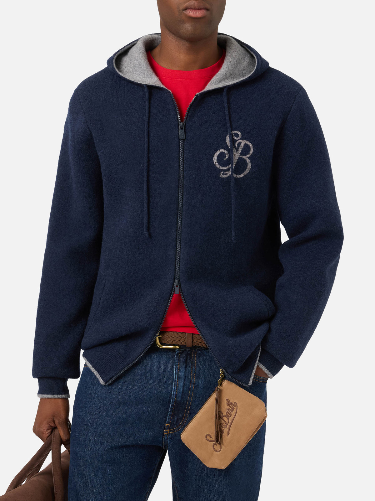 Maille à capuche en laine Ridge Navy blue avec monogramme SB Legacy 