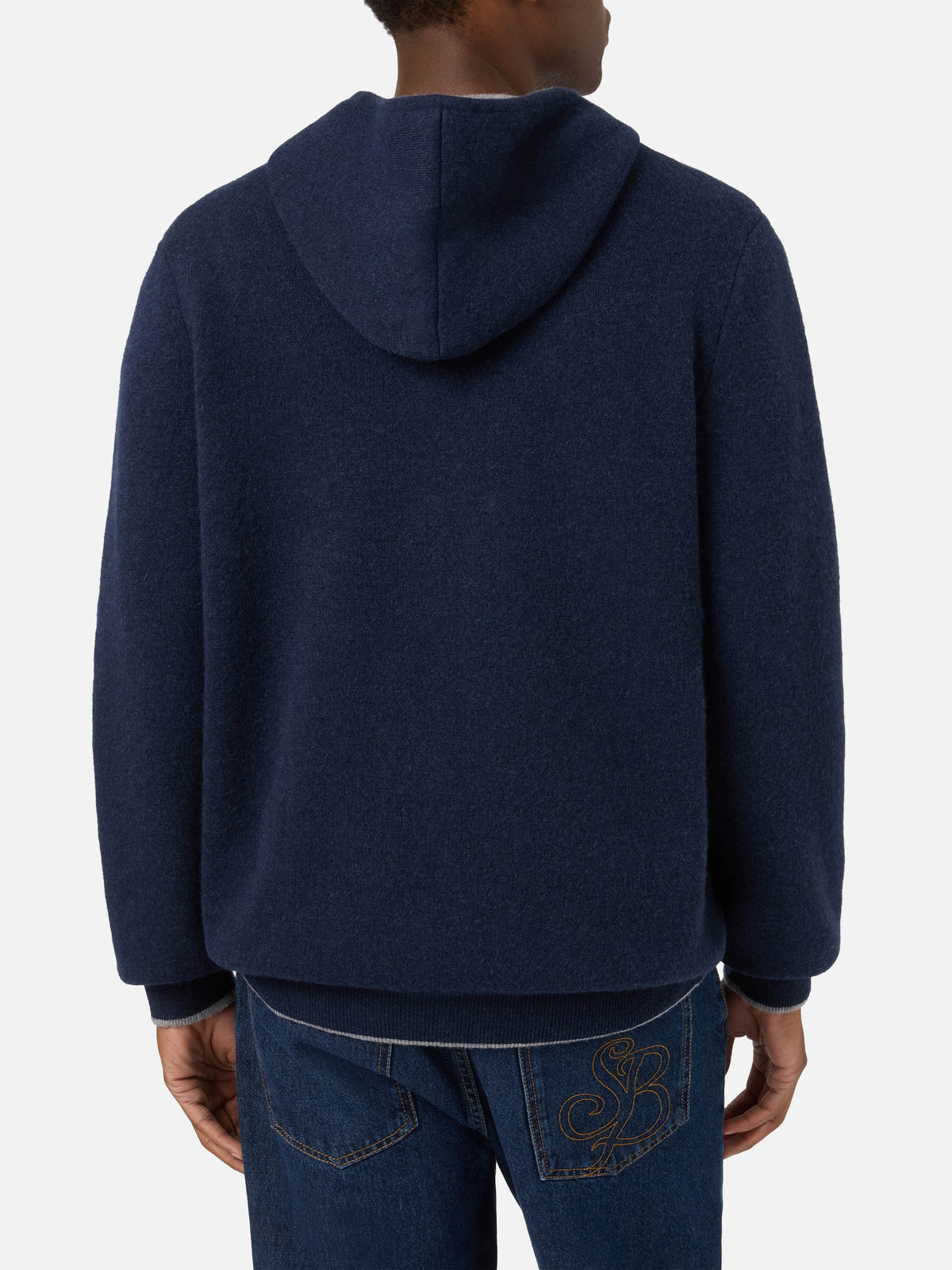 Maille à capuche en laine Ridge Navy blue avec monogramme SB Legacy 