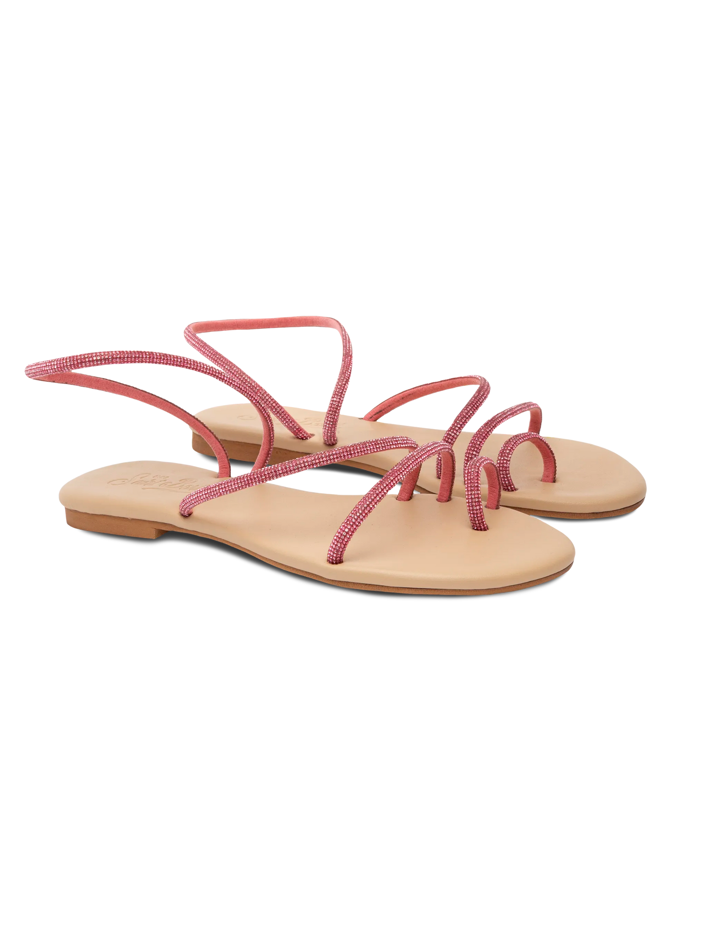 Flat Ring Sandals con strass fucsia