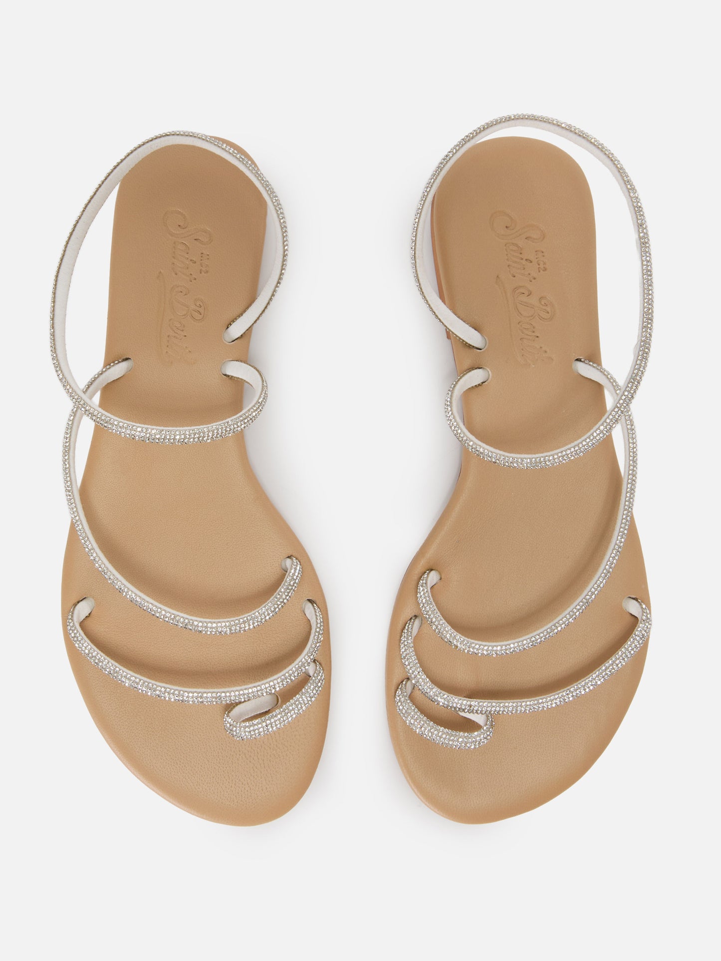 Ring sandals with silver rhinestones
