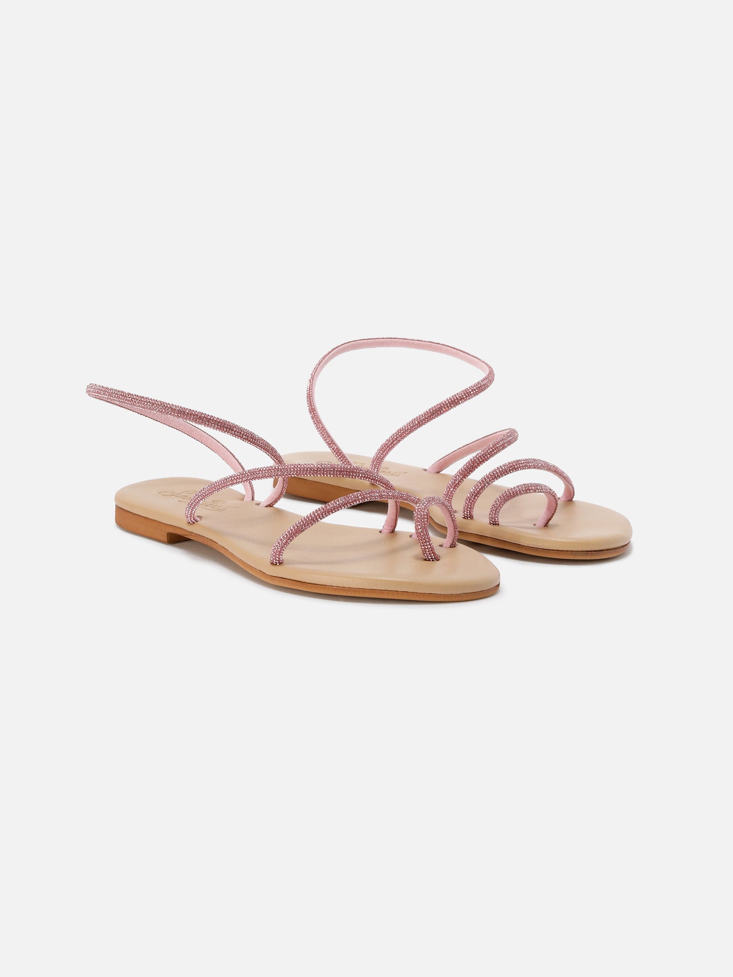 Ring sandals with pink rhinestones