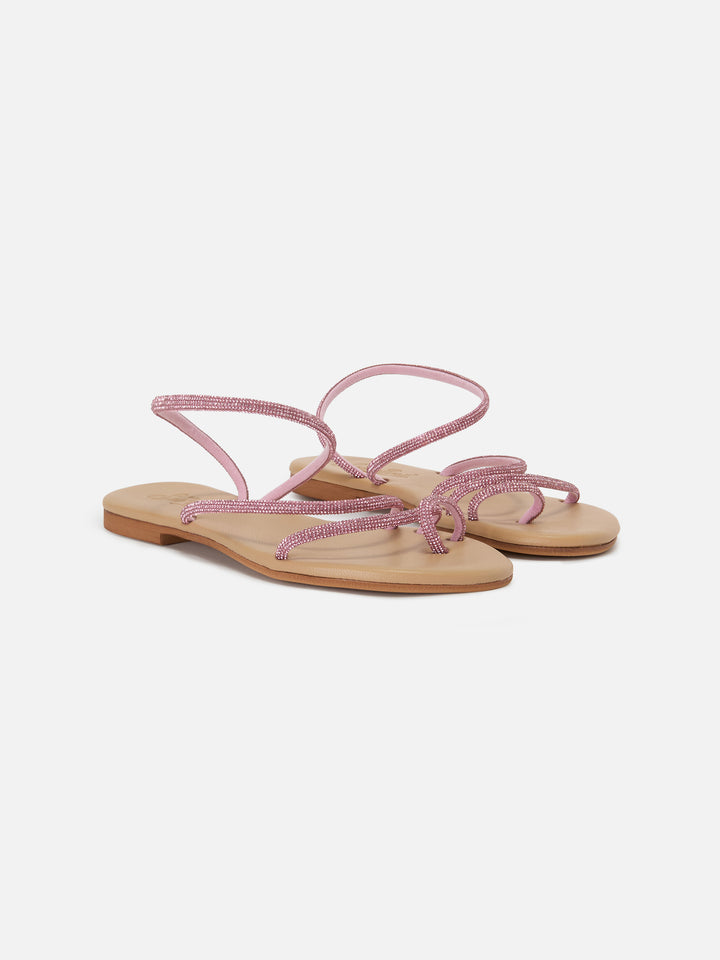 Ring sandals with pink rhinestones