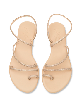Flache Ringsandalen mit beigen Strasssteinen
