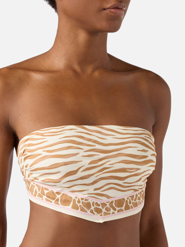 Rio bandeau bikini top with animal print