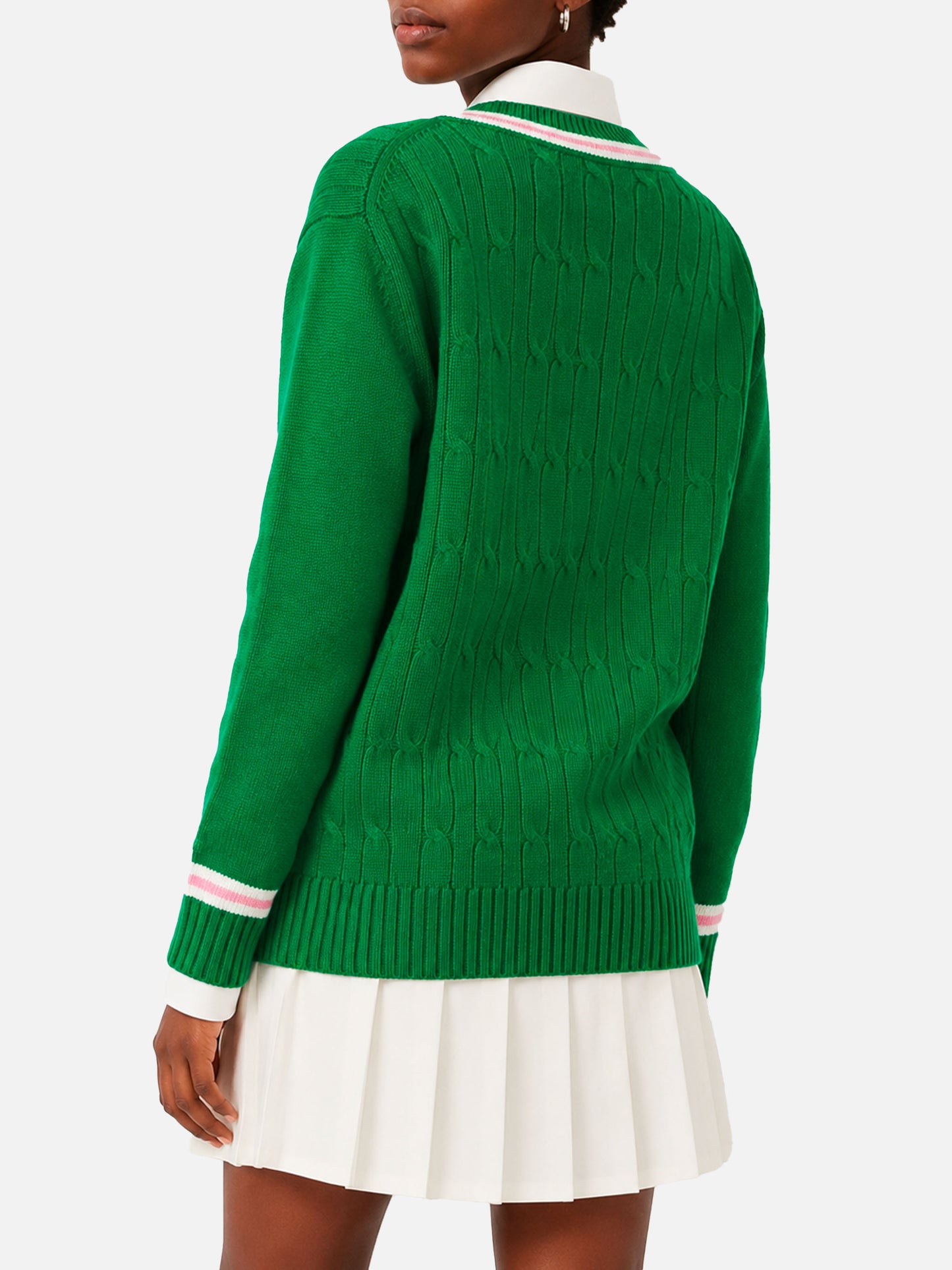 Maglione Roger con scollo a V intrecciato verde tinta unita