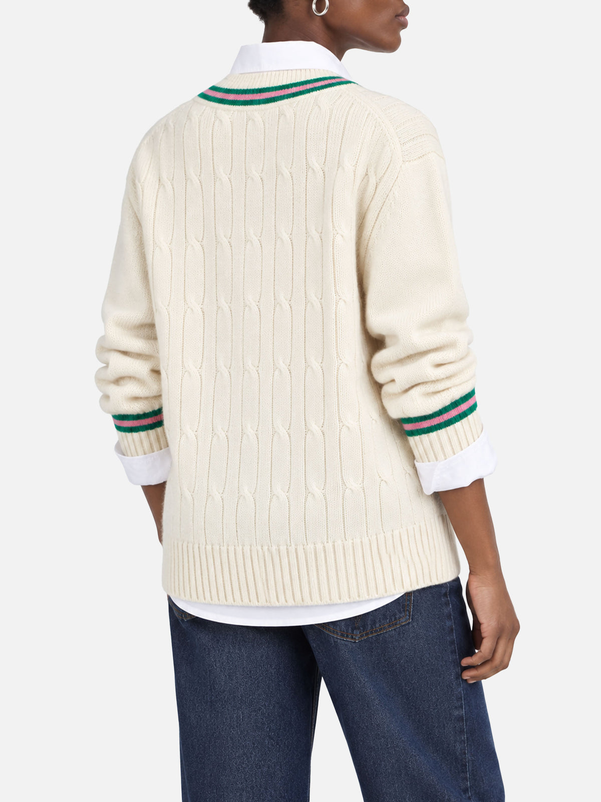 Roger white cashmere blend V-neck sweater with patch
