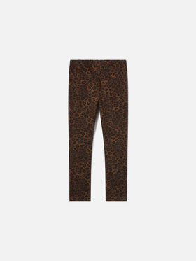 Leggings Rosy marroni in cotone con stampa leopardo