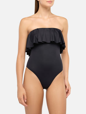Roxy black one-piece swimsuit with flounce