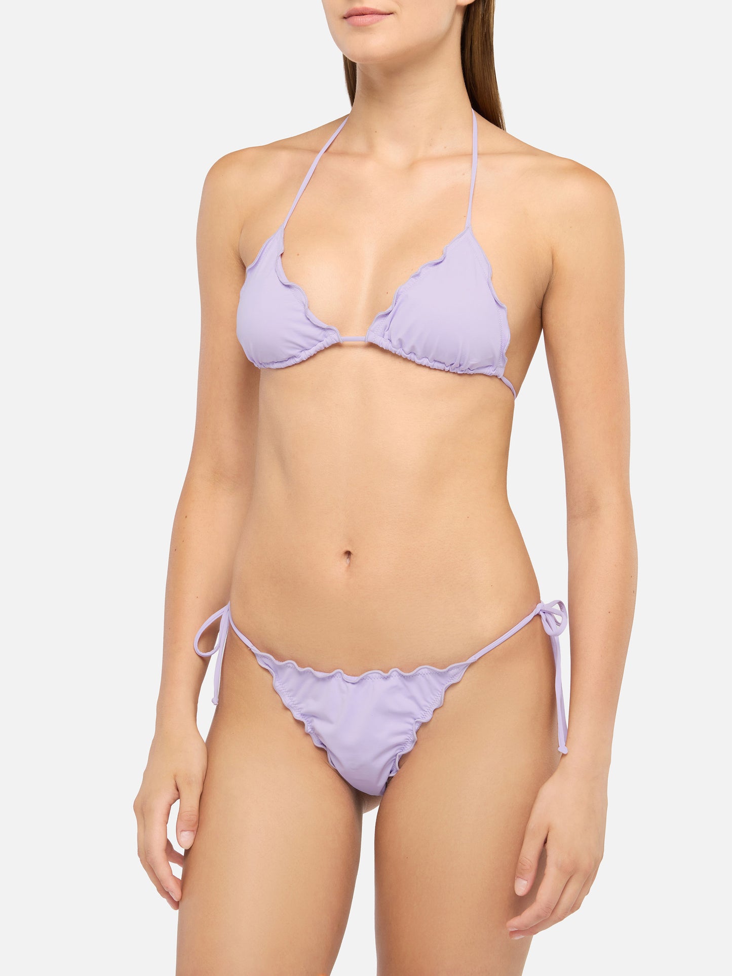 Lilac triangle bikini Sagittarius Miami with cheeky swim briefs