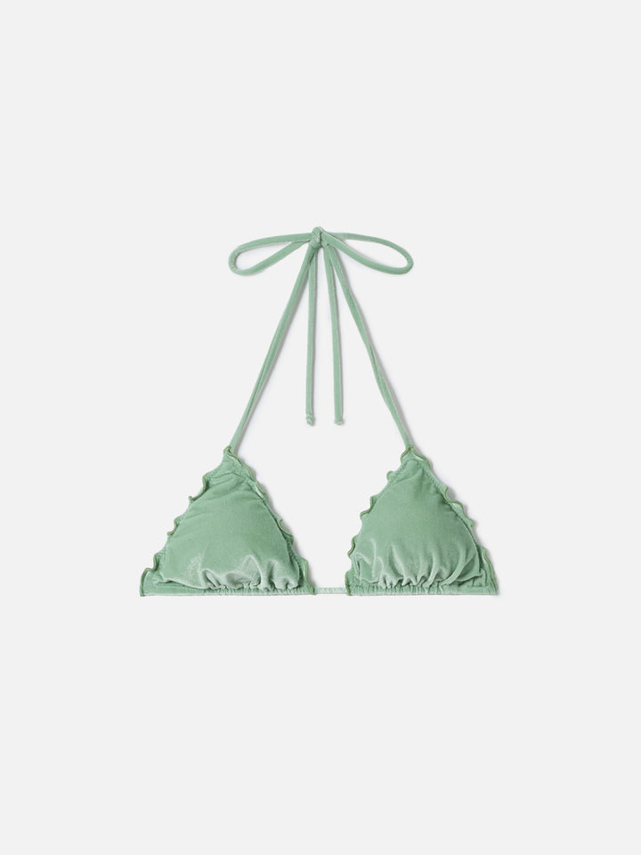 Sagittarius triangle bikini top in silver velvet