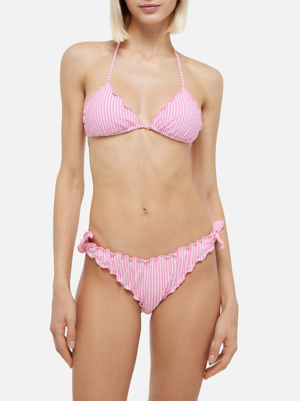 Classic seersucker triangle bikini Sagittarius Moon with striped print