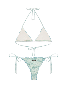 Classic triangle lurex bikini Sagittarius Miami with toile de jouy print