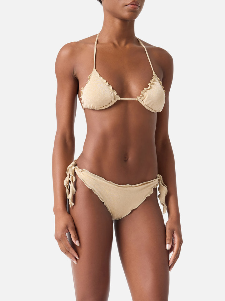 Bikini de triángulo clásico de lúrex dorado para mujer Sagittarius Moon 