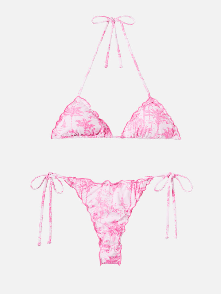 Miami cheeky swim briefs with toile de jouy print - Sagittarius classic triangle top with toile de jouy print