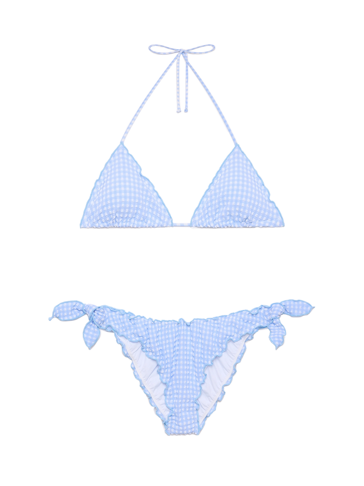 Classic seersucker triangle bikini Sagittarus Moon with gingham print