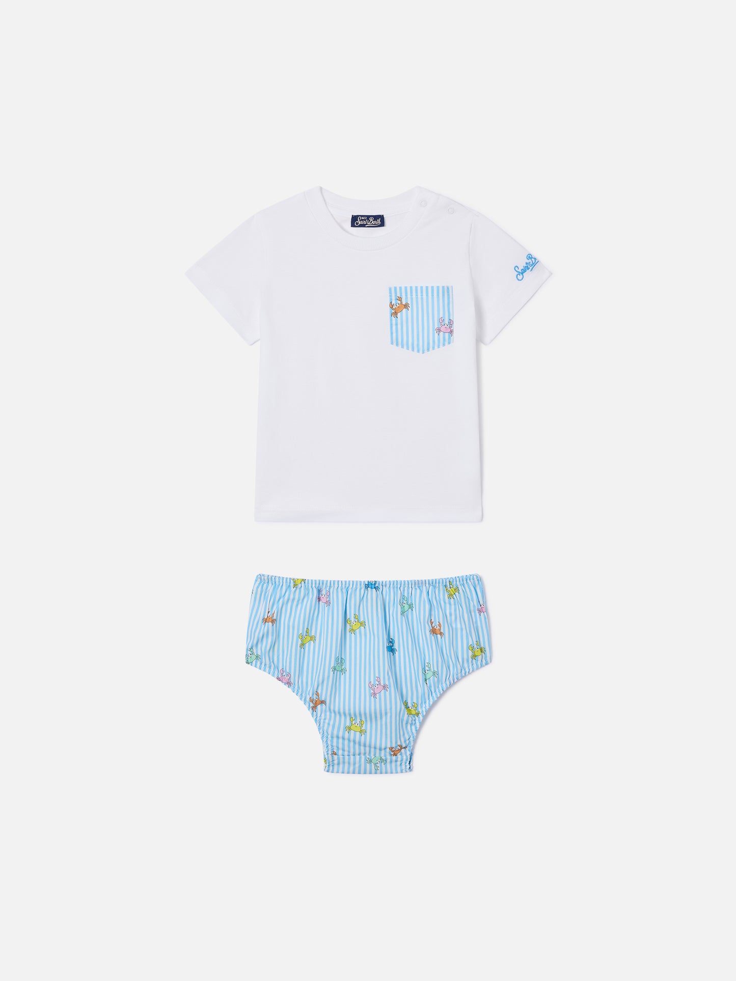 Samy t-shirt with pocket and striped bloomer with crab print set