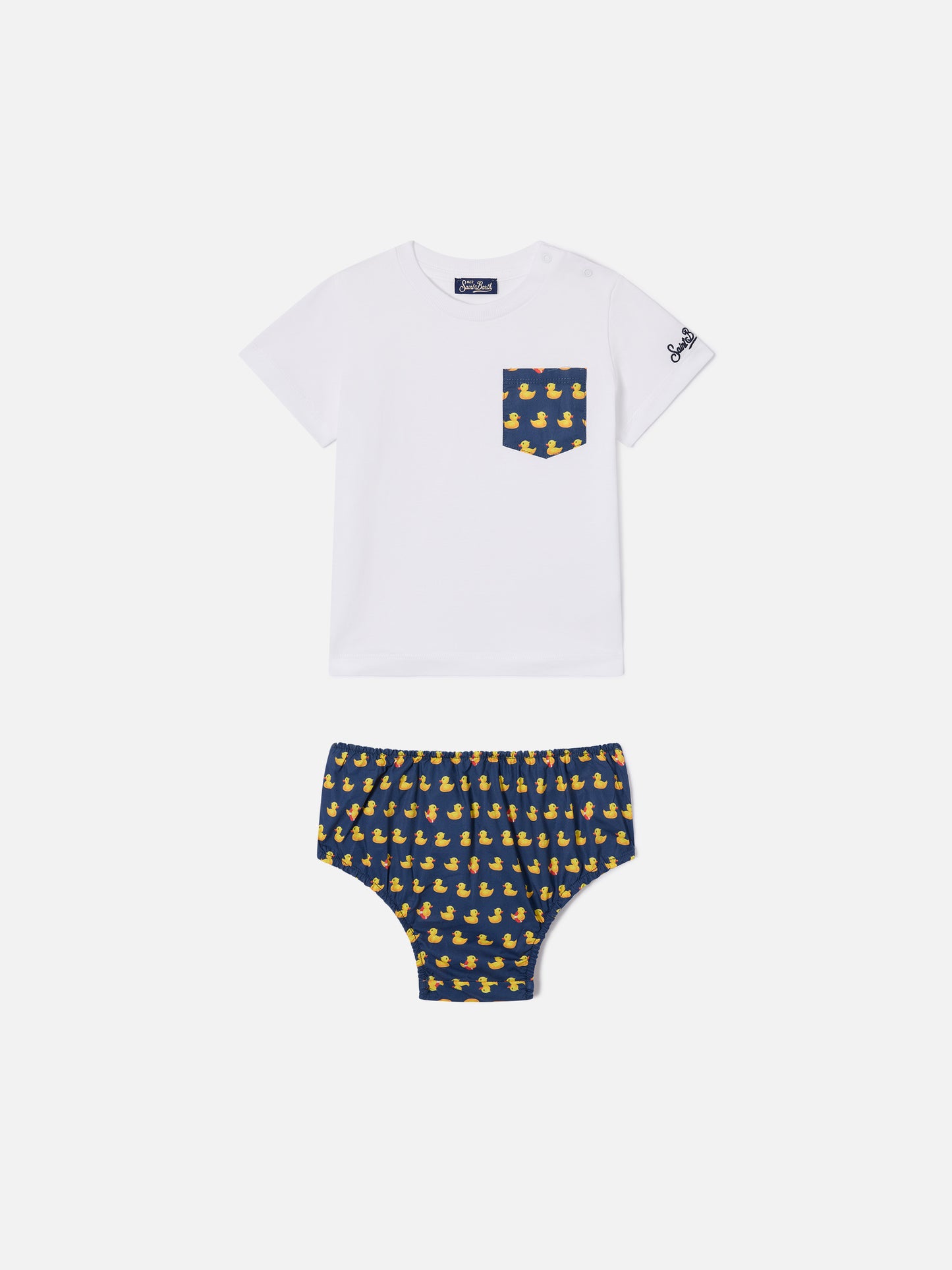 Samy t-shirt with pocket and ducky print bloomer set