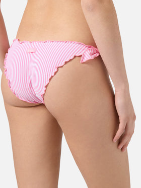 Bikini Sarius triangle in white and pink striped seersucker