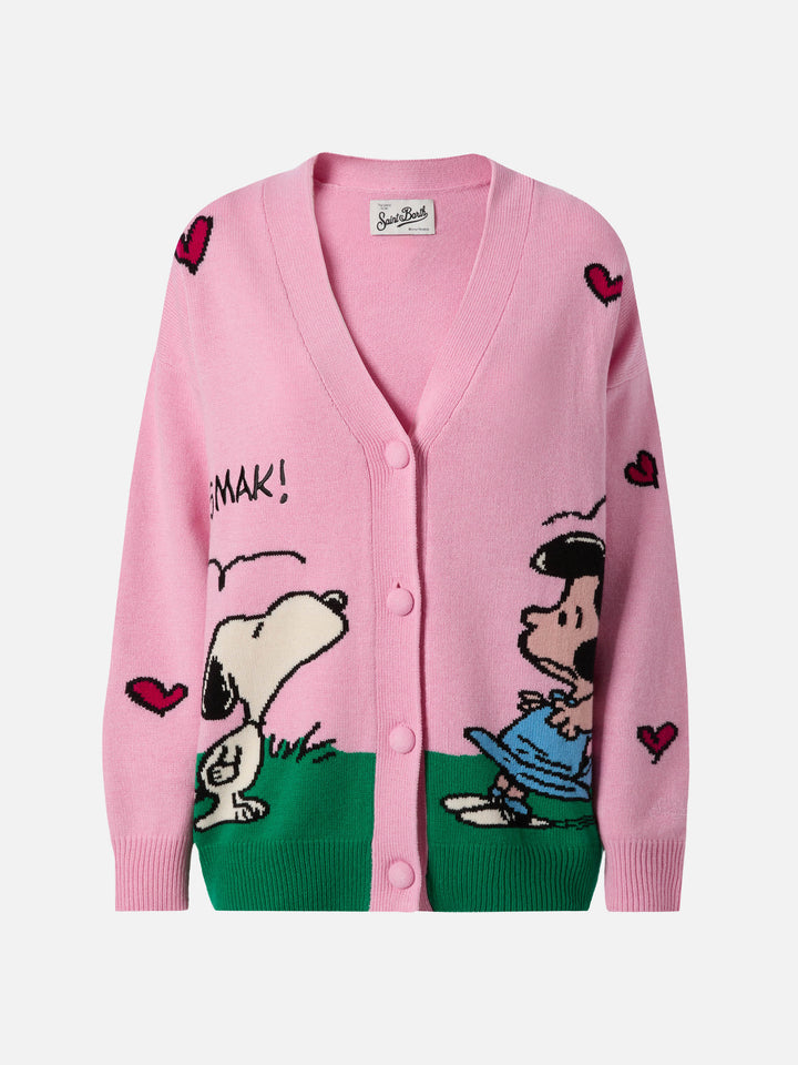 Sasi cashmere-blend cardigan in pink with Snoopy jacquard | PEANUTS SPECIAL EDITION