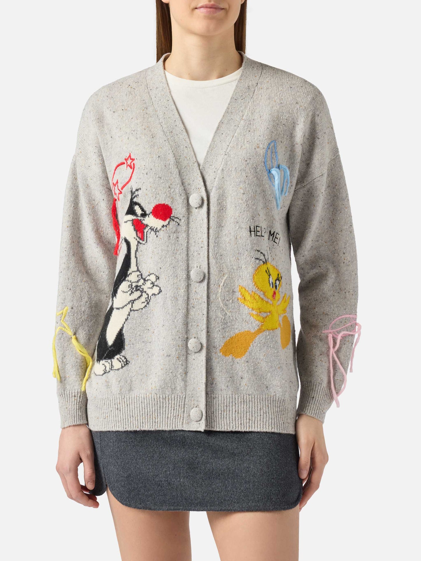 Sasi Donegal-wool blend cardigan with Titti e Silvestro jacquard | WARNER BROS. SPECIAL EDITION
