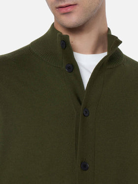 Militärgrüne Strickjacke Savile aus Merinowolle für Herren
