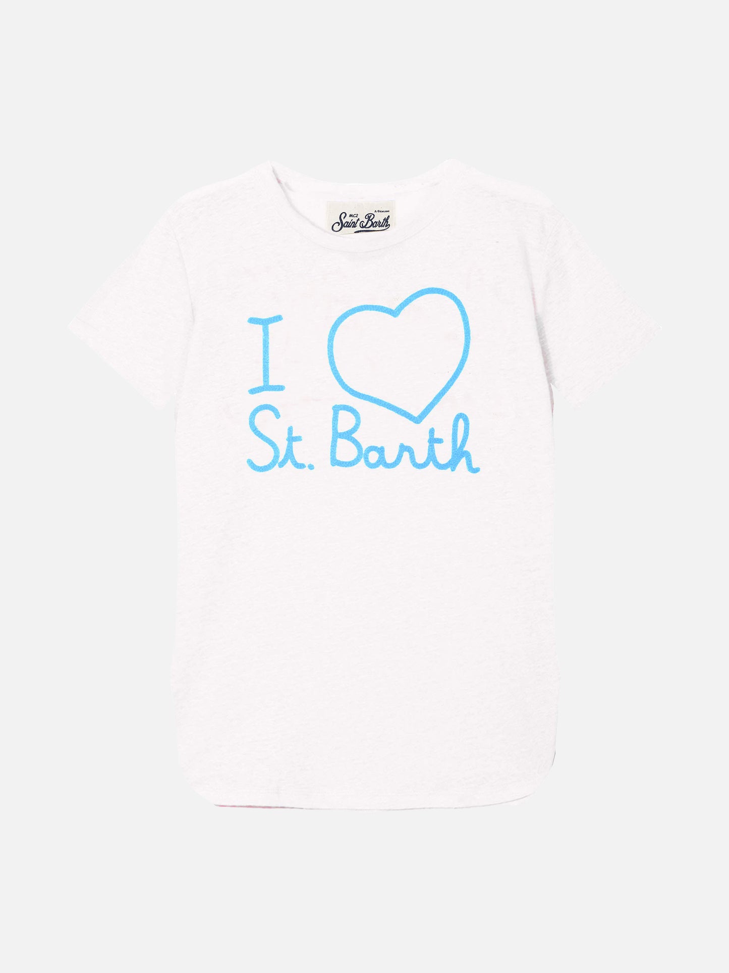 Leinen-T-Shirt mit Love St. Barth-Stickerei