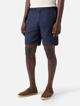 Navy blue Sebastian bermuda shorts in pure linen
