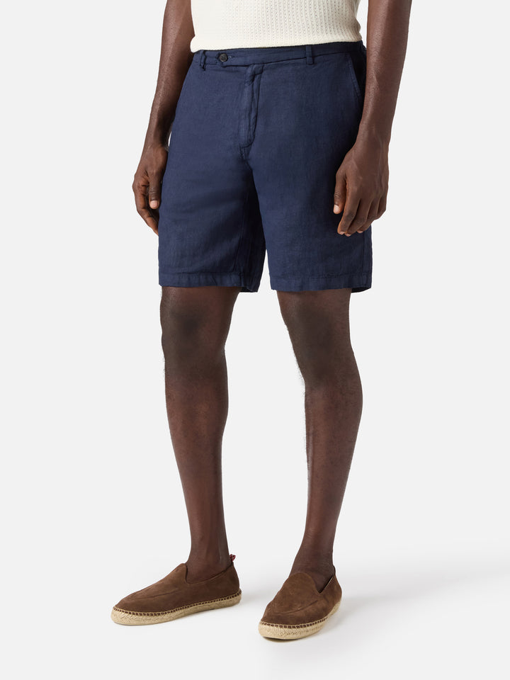 Navy blue Sebastian bermuda shorts in pure linen