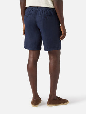 Navy blue Sebastian bermuda shorts in pure linen