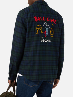 Camisa de franela de mezcla de algodón Green Seefeld con bordado Bollicine Team 