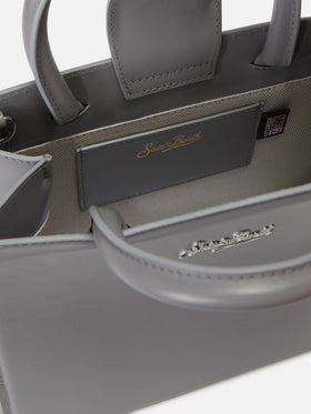 Borsa a mano Shop Bag Midi in pelle grigia