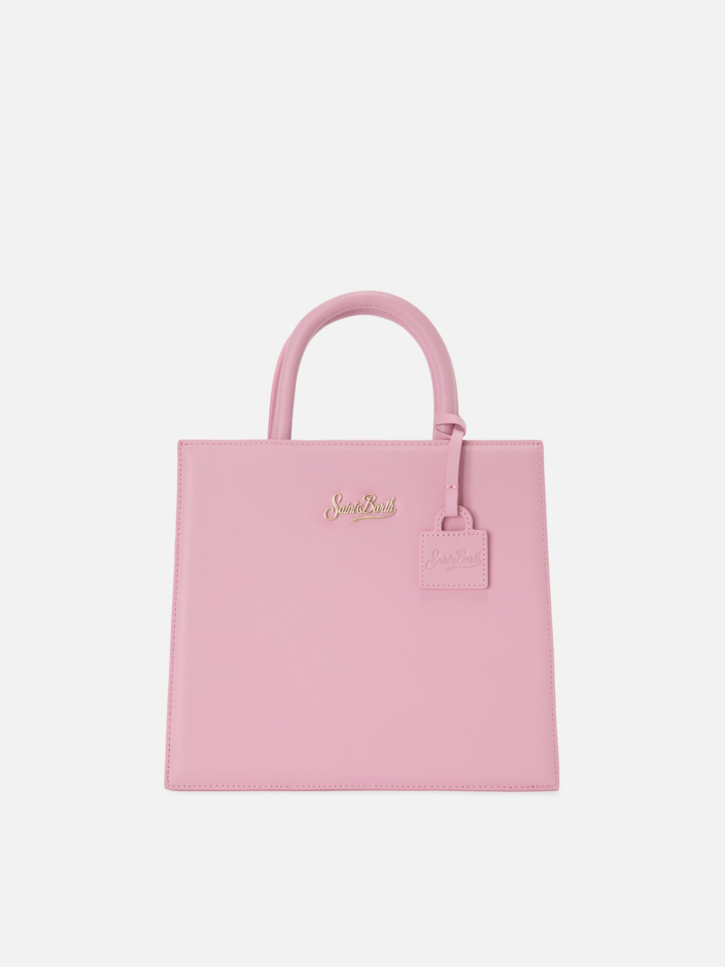 Structured Shop Midi bag in pink smooth leather with metal tag