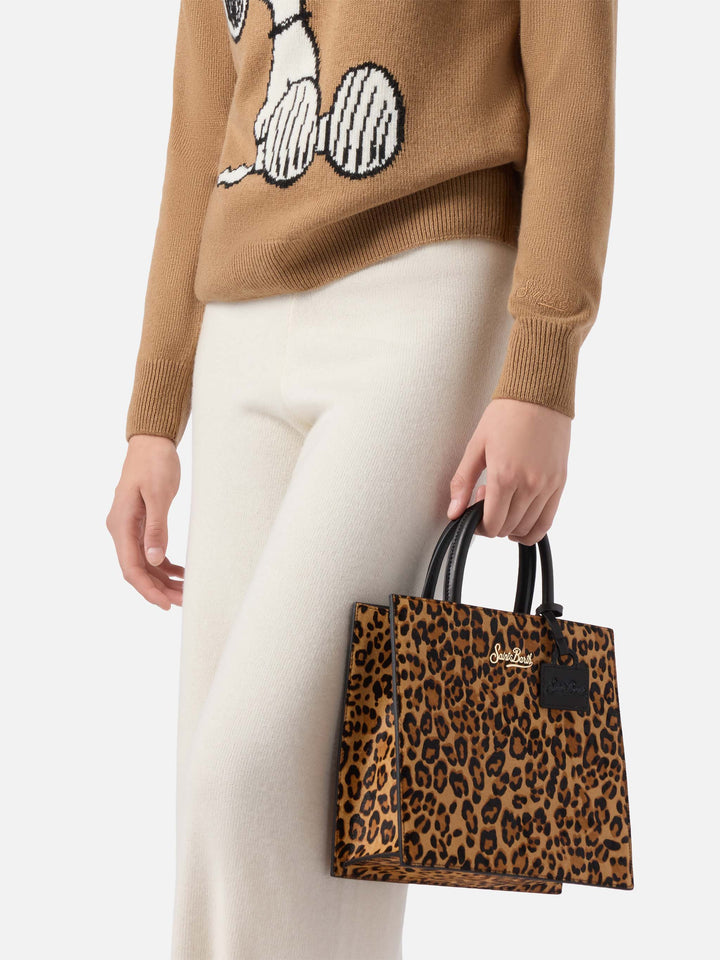 Shop Bag Midi Handbag in leather and leopard-print pony skin