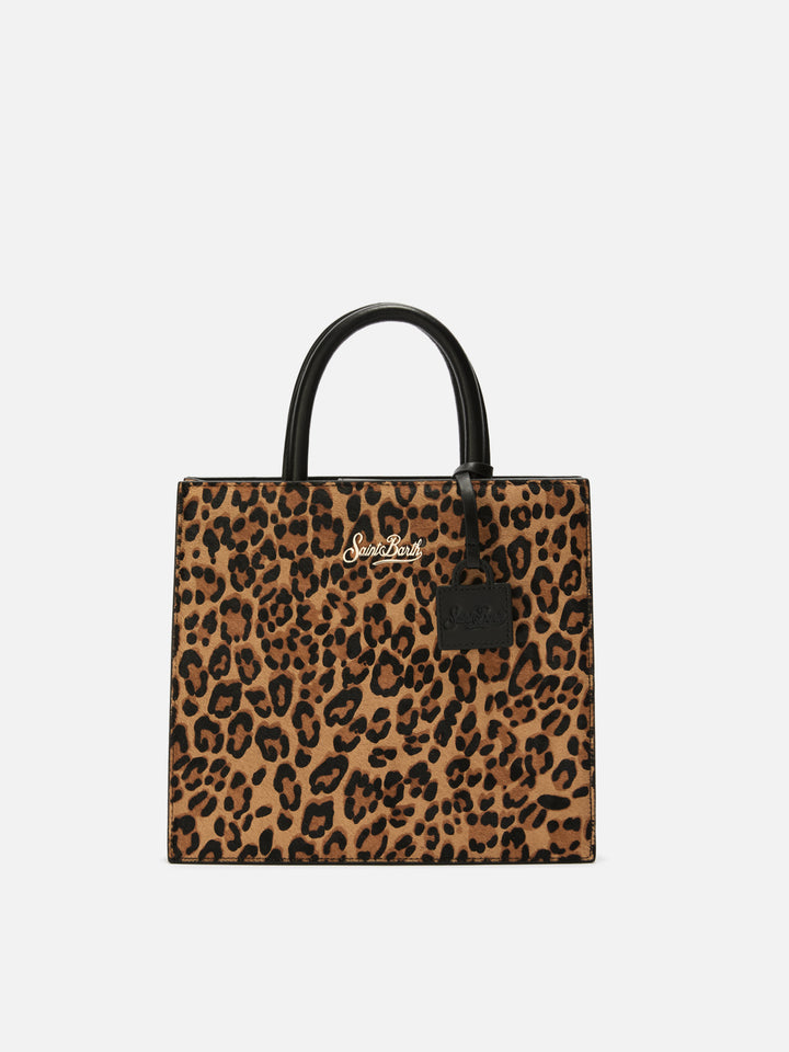 Shop Bag Midi Handbag in leather and leopard-print pony skin