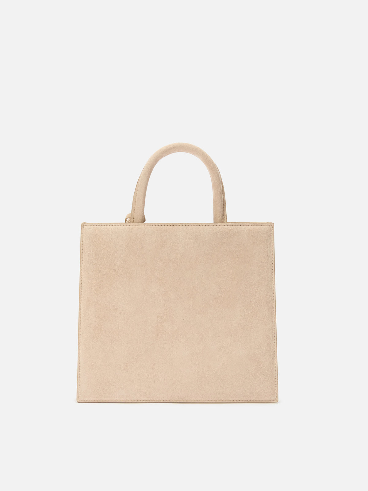 Shopping bag mediana Beige en ante con placa del logo de metal 