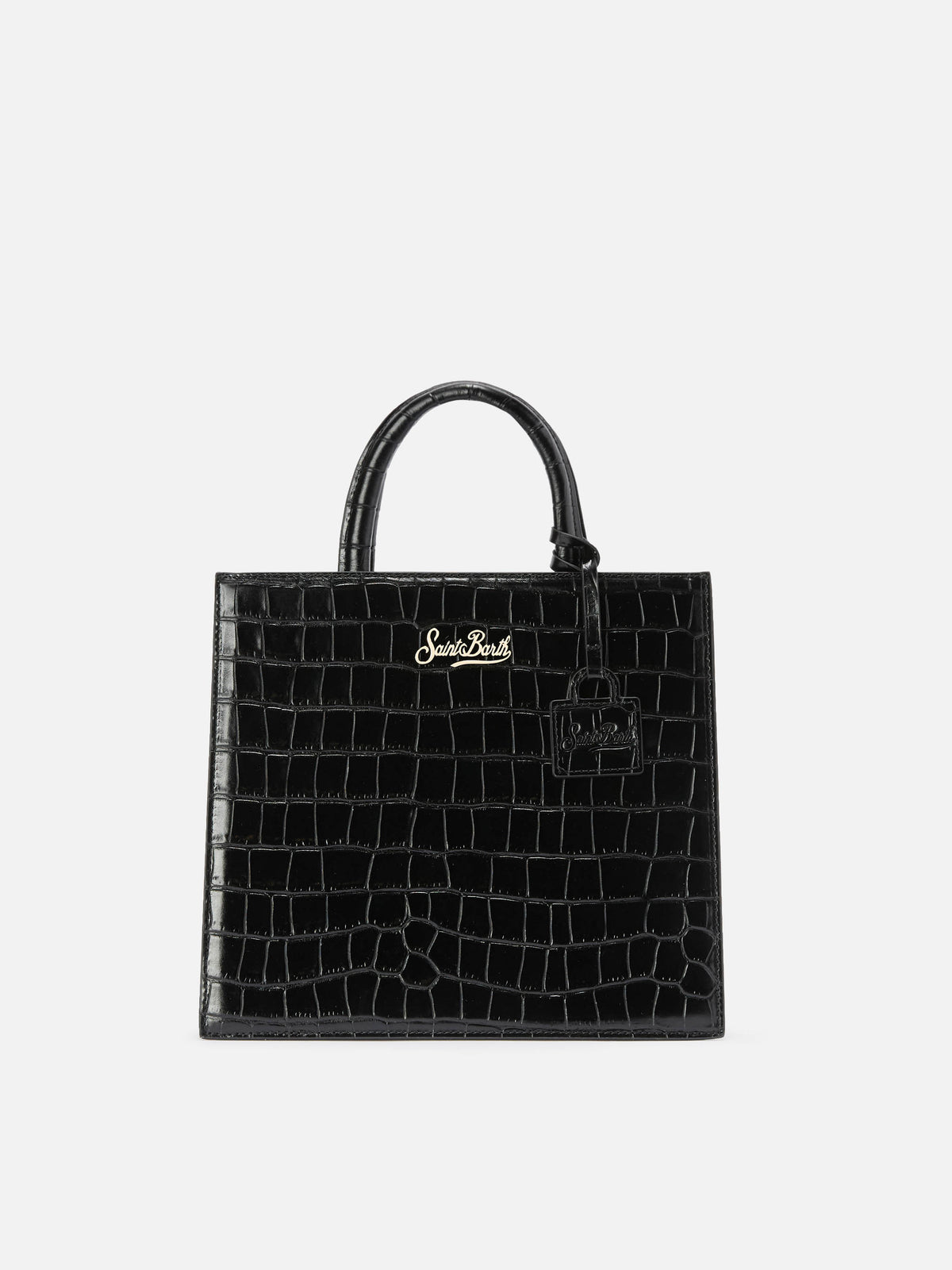 Black Medium Shop bag in croco print leather with metal logo plaque