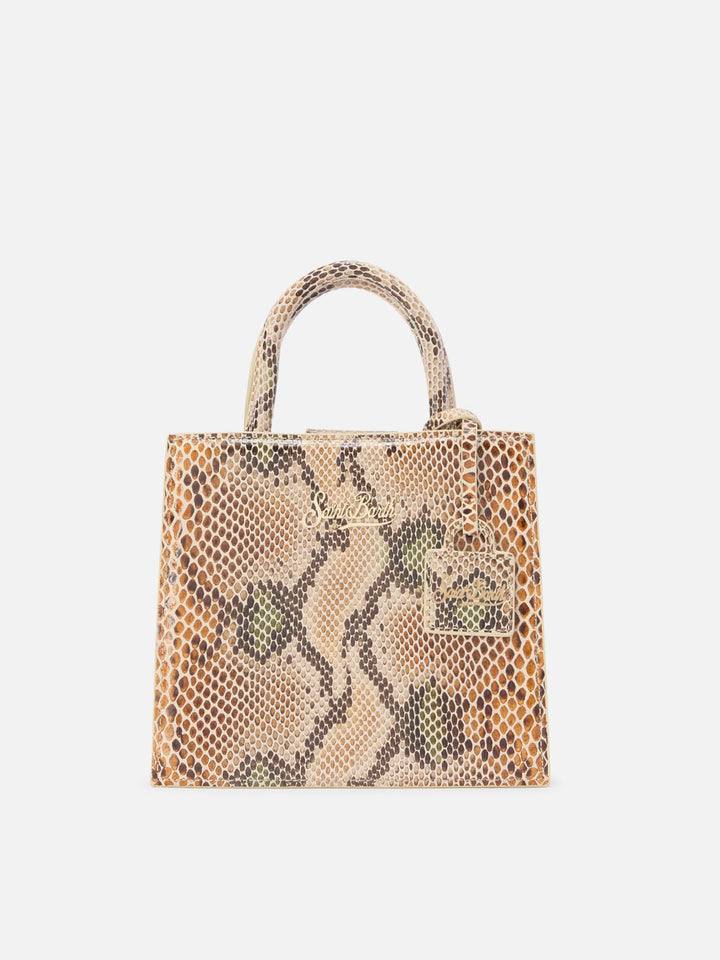 Shop Bag Midi in beige python-print leather