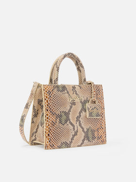 Shop Bag Midi in beige python-print leather