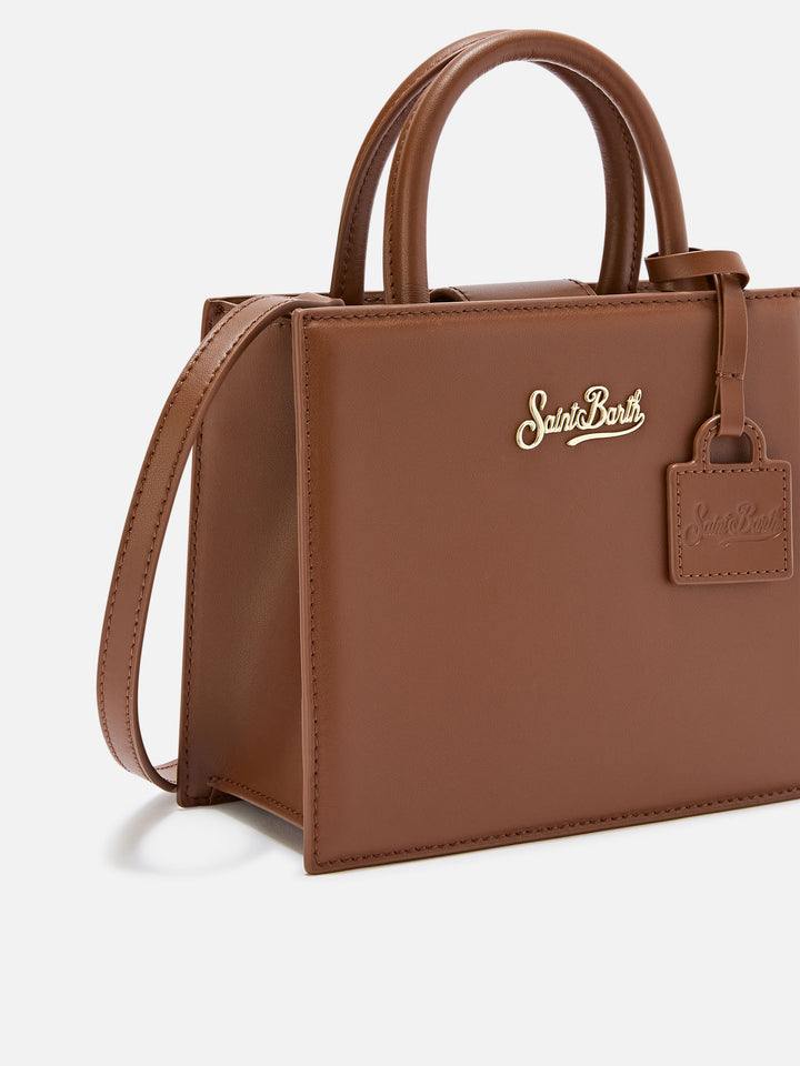 Brown Mini Shop bag in leather with logo lettering