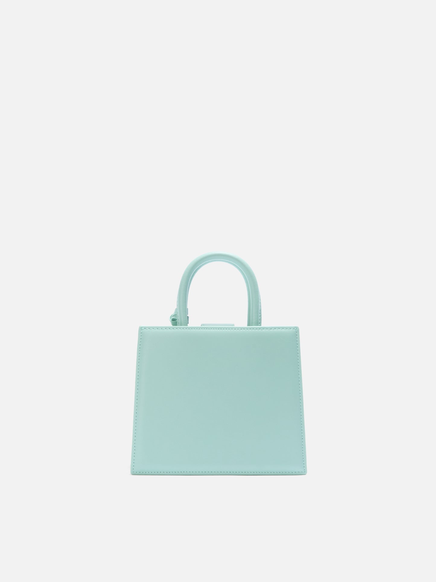 Structured Shop mini bag in mint green smooth leather with metal tag