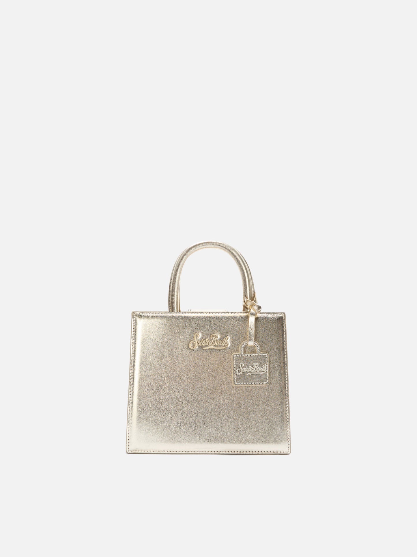 Structured Shop Mini bag in gold laminated leather with metal tag