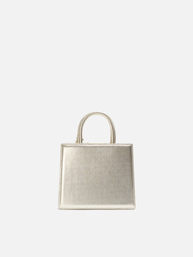 Structured Shop Mini bag in gold laminated leather with metal tag