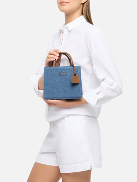 Borsa Shop Mini strutturata in denim con dettagli in pelle