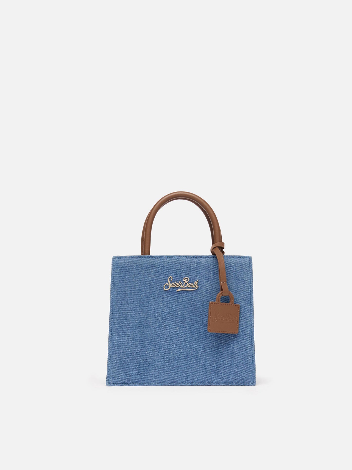 Borsa Shop Mini strutturata in denim con dettagli in pelle