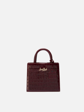 Bordeauxfarbene Mini-Shopper-Tasche aus Leder in Kroko-Optik 